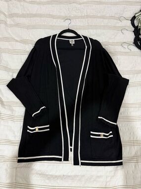 Anne Klein Malibu Cardigan With Tipping Black Size Small
